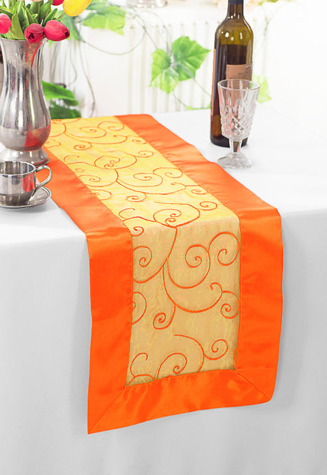 Embroidered Organza Table Runner 12.75x108 Orange