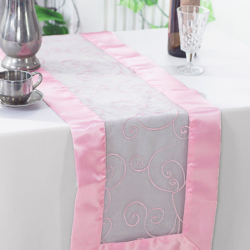 Embroidered Organza Table Runner 12.75x108 Pink