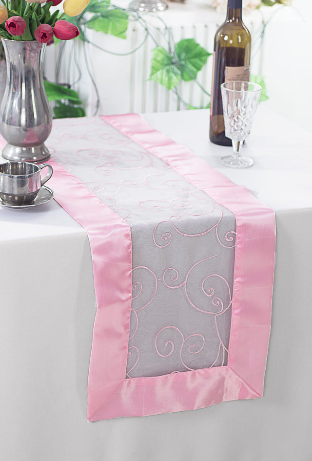 Embroidered Organza Table Runner 12.75x108 Pink