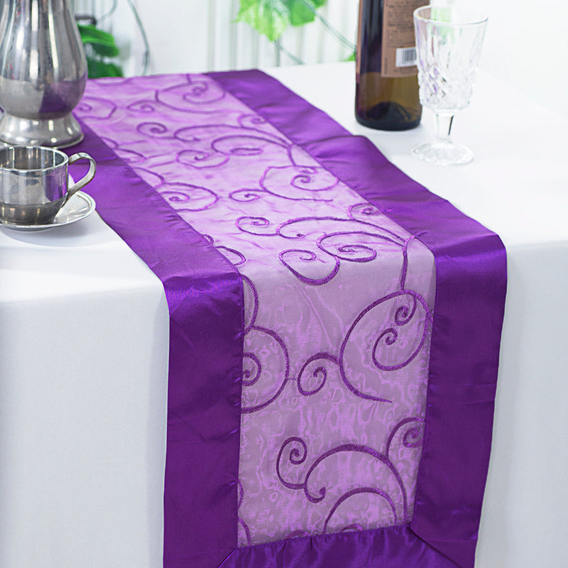 Embroidered Organza Table Runner Purple 12.75x108