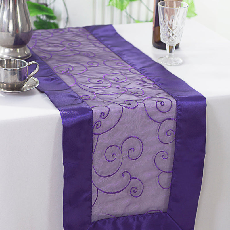 Embroidered Organza Table Runner 12.75x108 Regency Purple