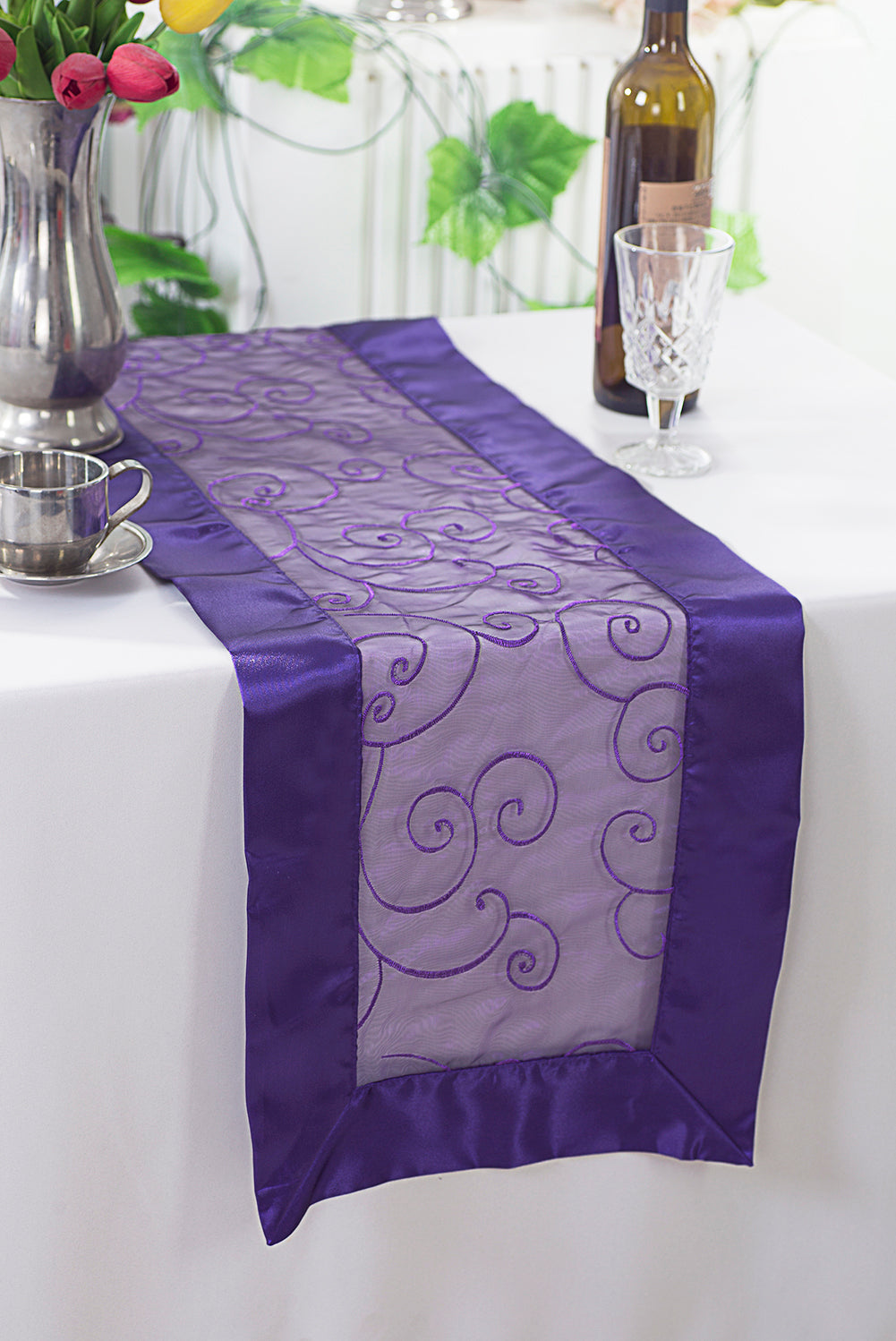 Embroidered Organza Table Runner 12.75x108 Regency Purple