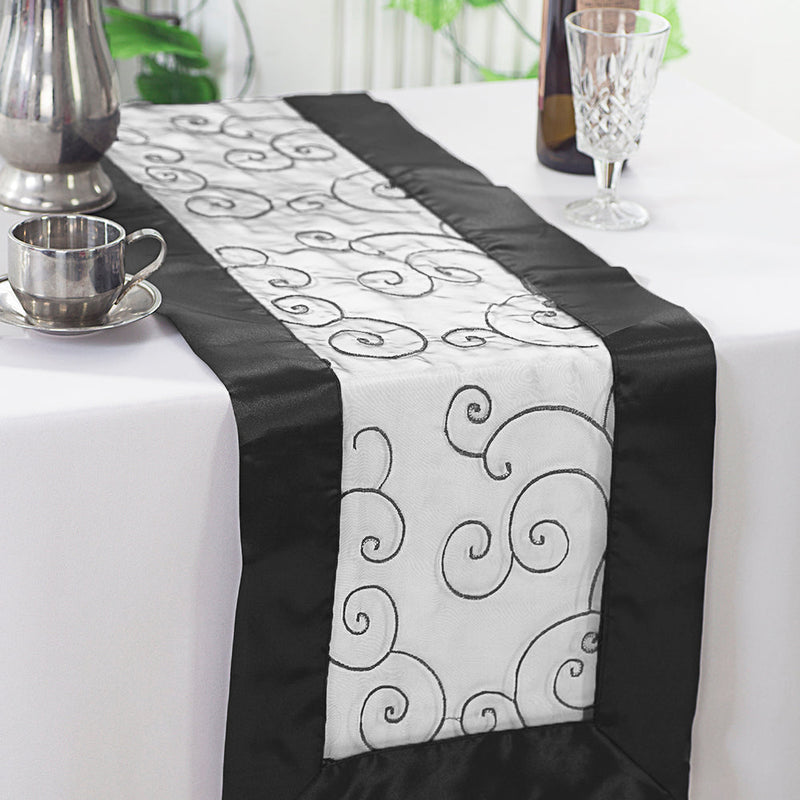 Embroidered Organza Table Runner 12.75x108 White/Black