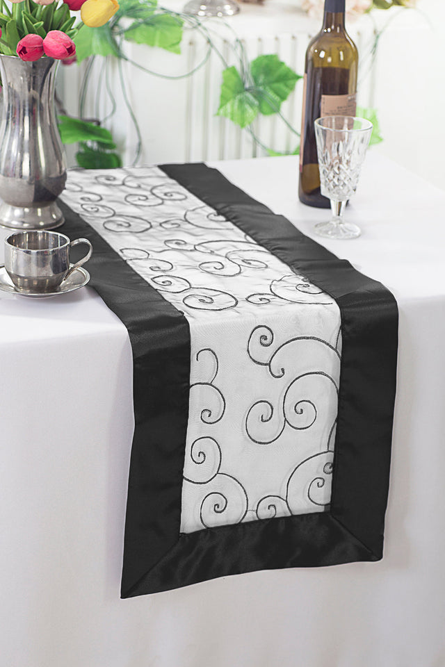 Embroidered Organza Table Runner 12.75x108 White/Black