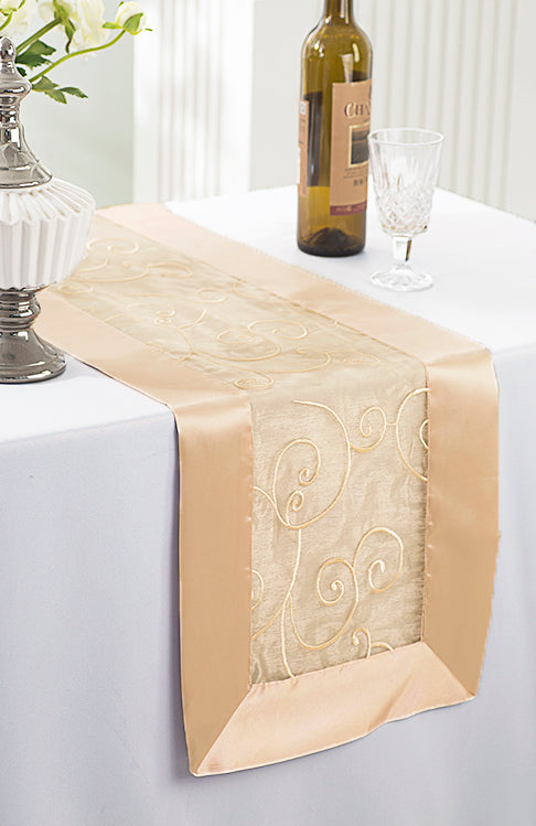 Embroidered Organza Table Runner 12.75x108 Champagne