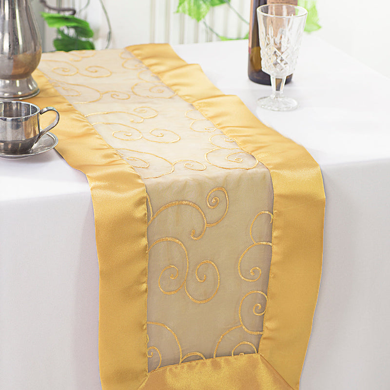 Embroidered Organza Table Runner 12.75x108 Gold