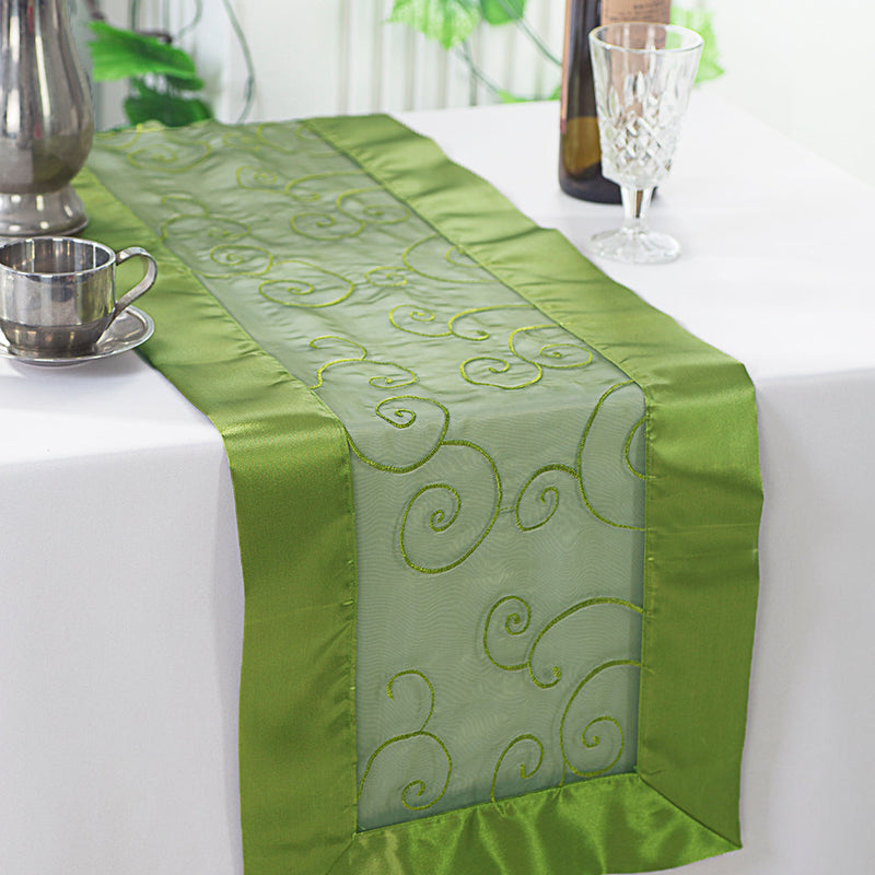 Embroidered Organza Table Runner 12.75x108 Moss Green