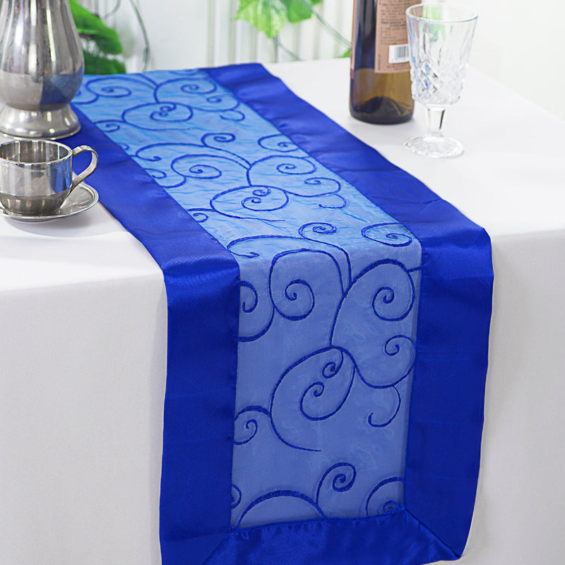 Embroidered Organza Table Runner 12.75x108 Royal Blue