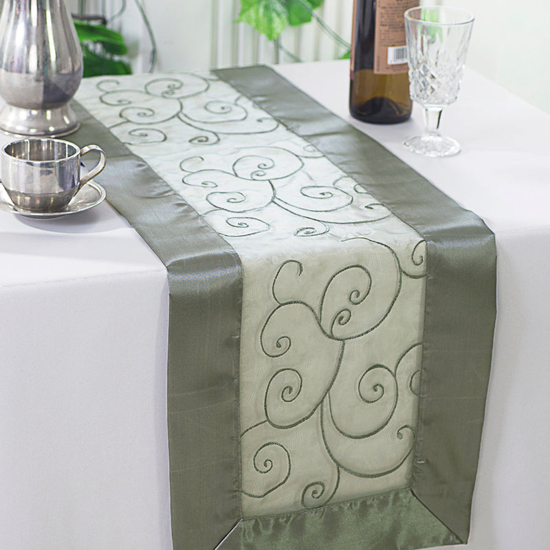 Embroidered Organza Table Runner 12.75x108 Silver