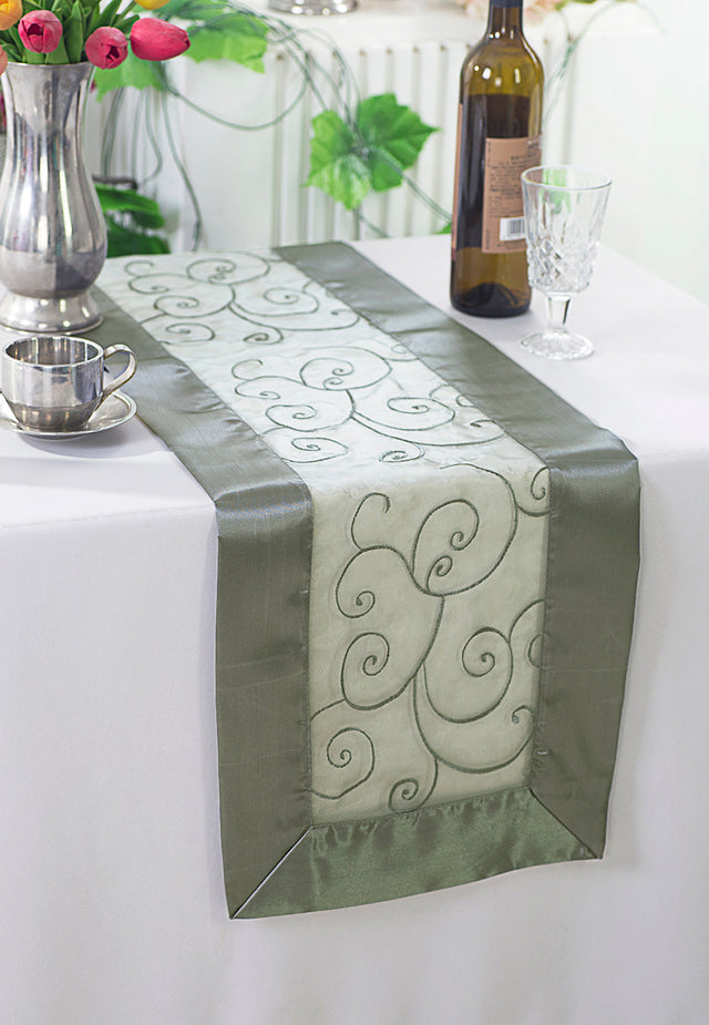 Embroidered Organza Table Runner 12.75x108 Silver