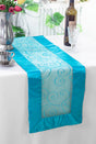 Embroidered Organza Table Runner 12.75x108 Turquoise