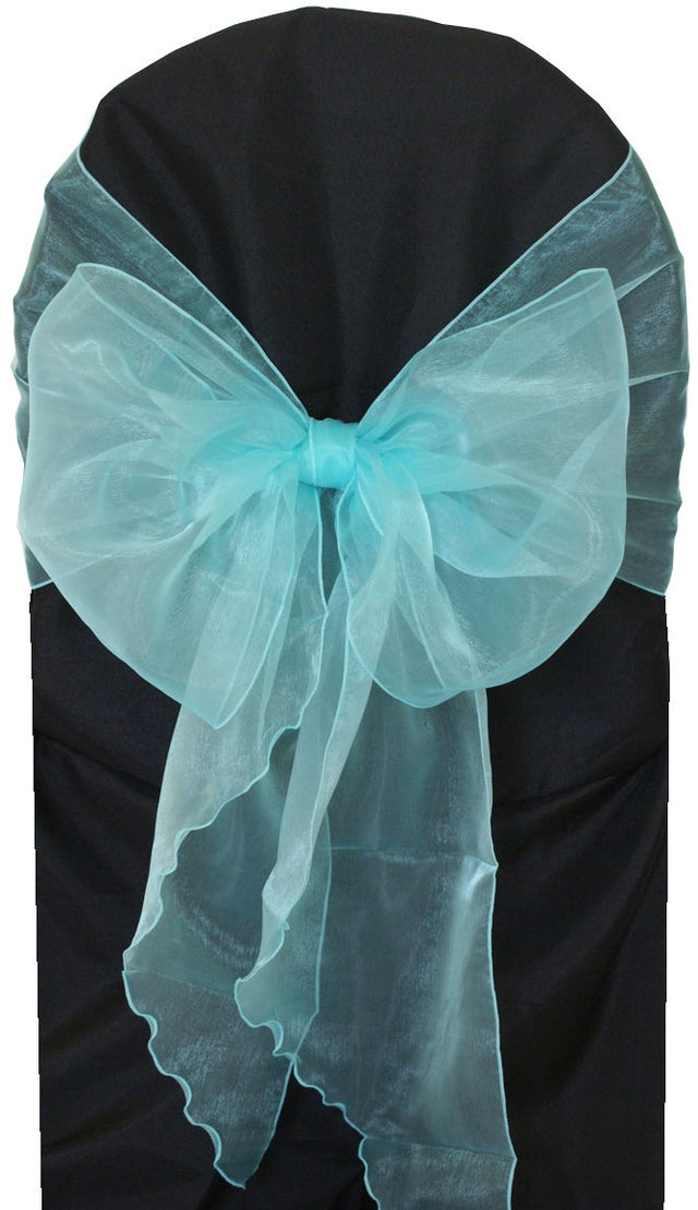 Organza Chair Sash 12x116 Angle End Tiff Blue/Aqua Blue