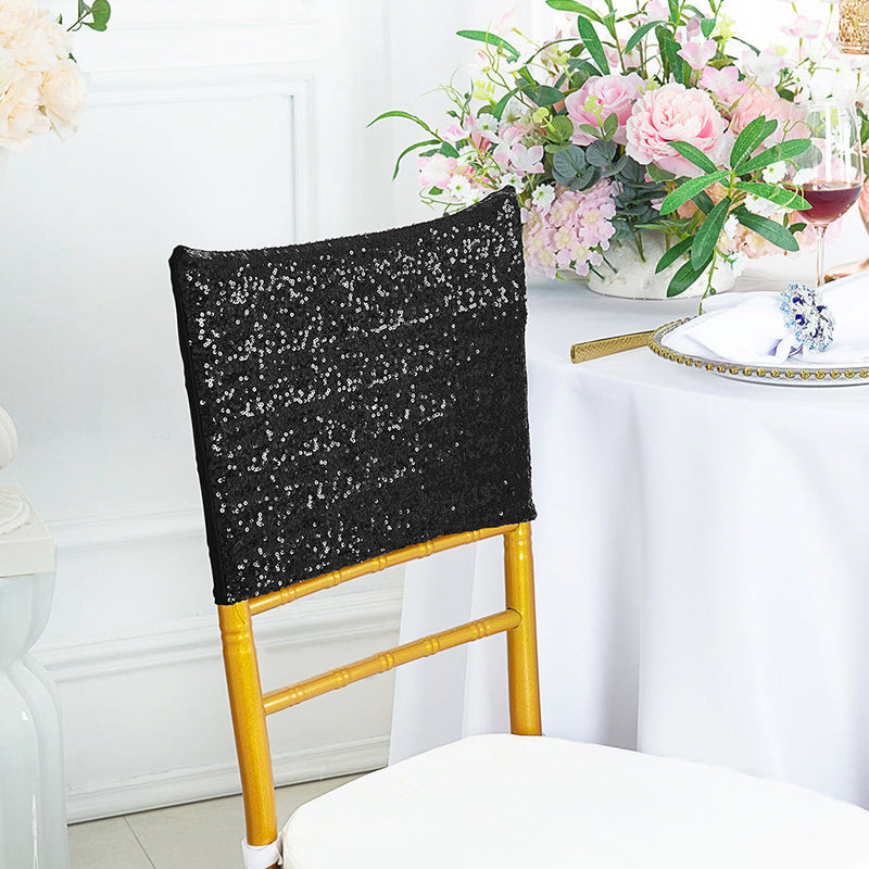 Sequin Spandex Chair Cap Black 13.5x10