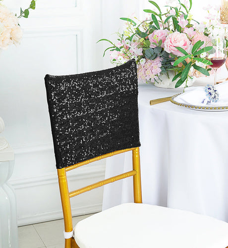 Sequin Spandex Chair Cap Black 13.5x10