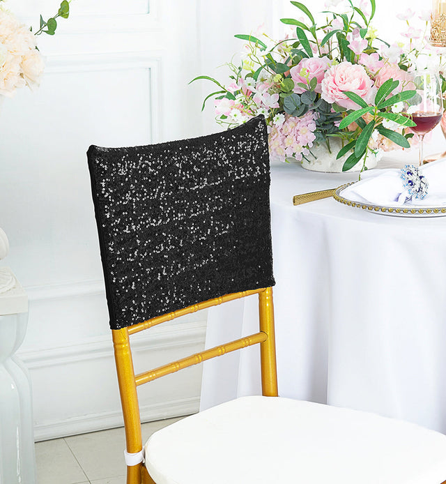 Sequin Spandex Chair Cap Black 13.5x10