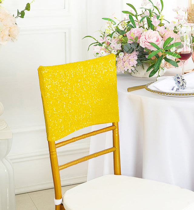 Sequin Spandex Chair Cap Canary Yellow 13.5x10