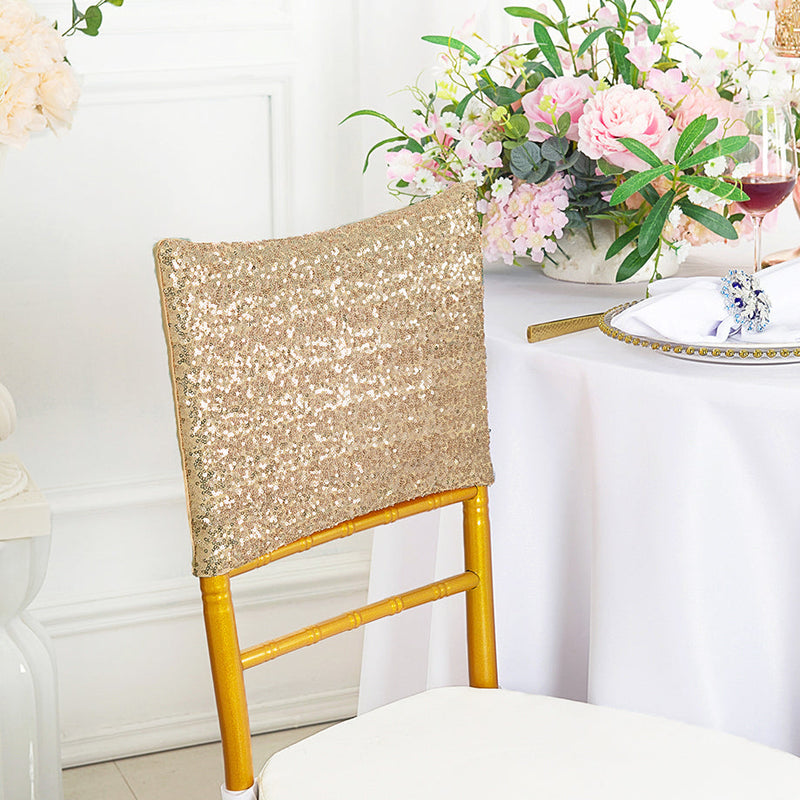 Sequin Spandex Chair Cap Champagne 13.5x10