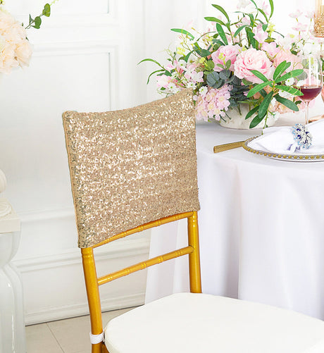 Sequin Spandex Chair Cap Champagne 13.5x10