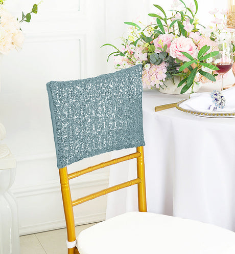 Sequin Spandex Chair Cap Dusty Blue 13.5x10