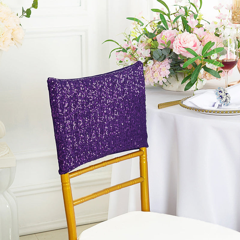 Sequin Spandex Chair Cap Eggplant 13.5x10