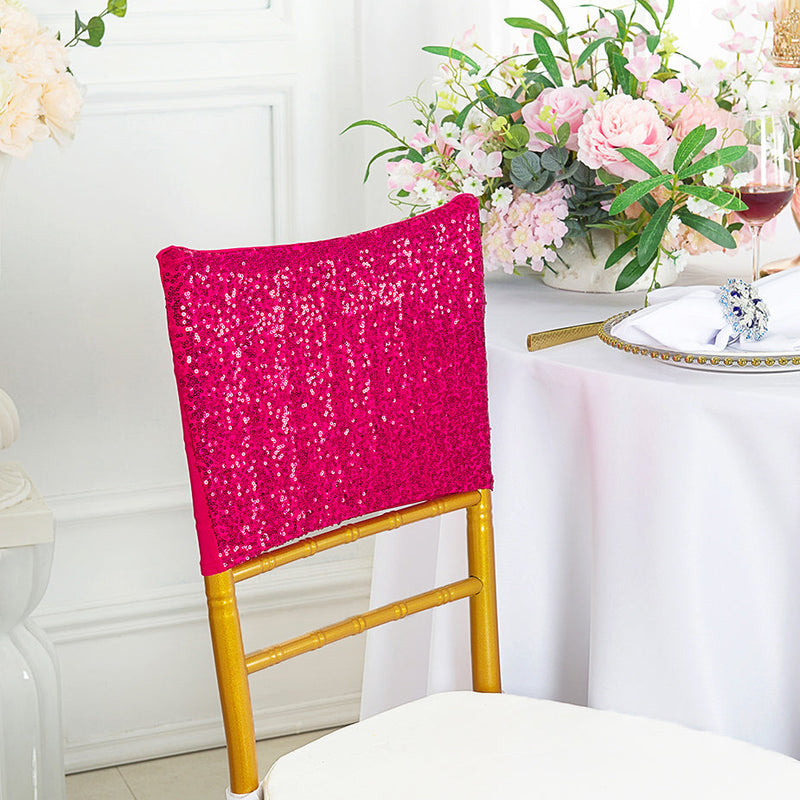 Sequin Spandex Chair Caps Fuchsia