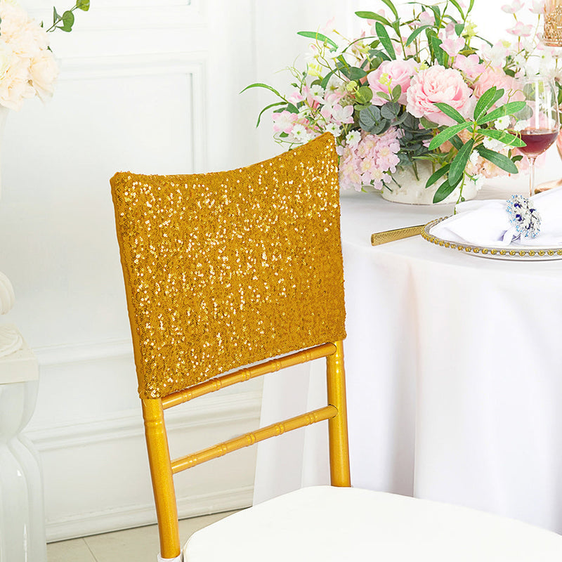 Sequin Spandex Chair Cap Gold 13.5x10