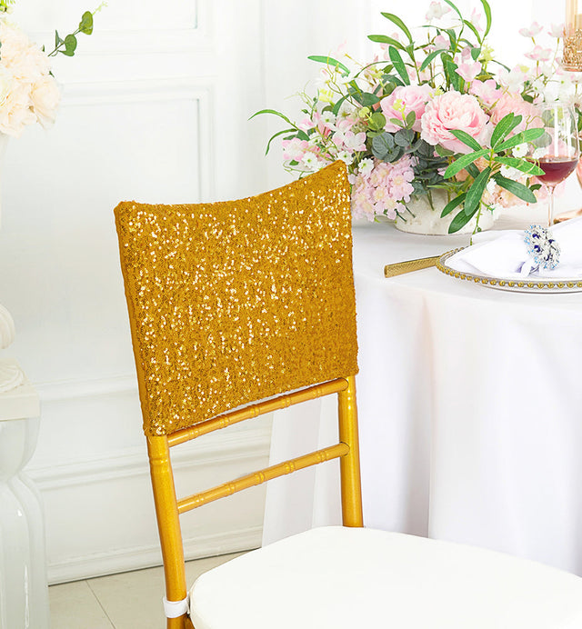 Sequin Spandex Chair Cap Gold 13.5x10