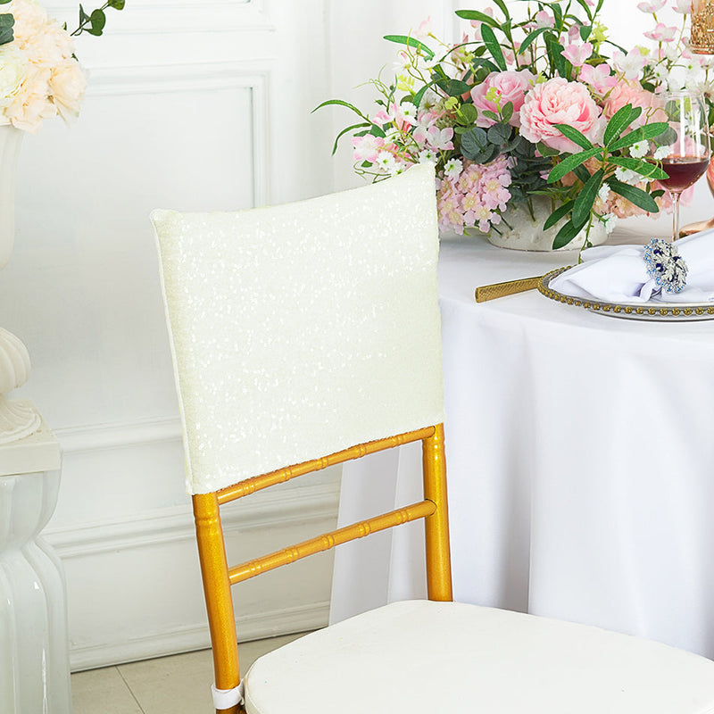 Sequin Spandex Chair Cap Ivory 13.5x10