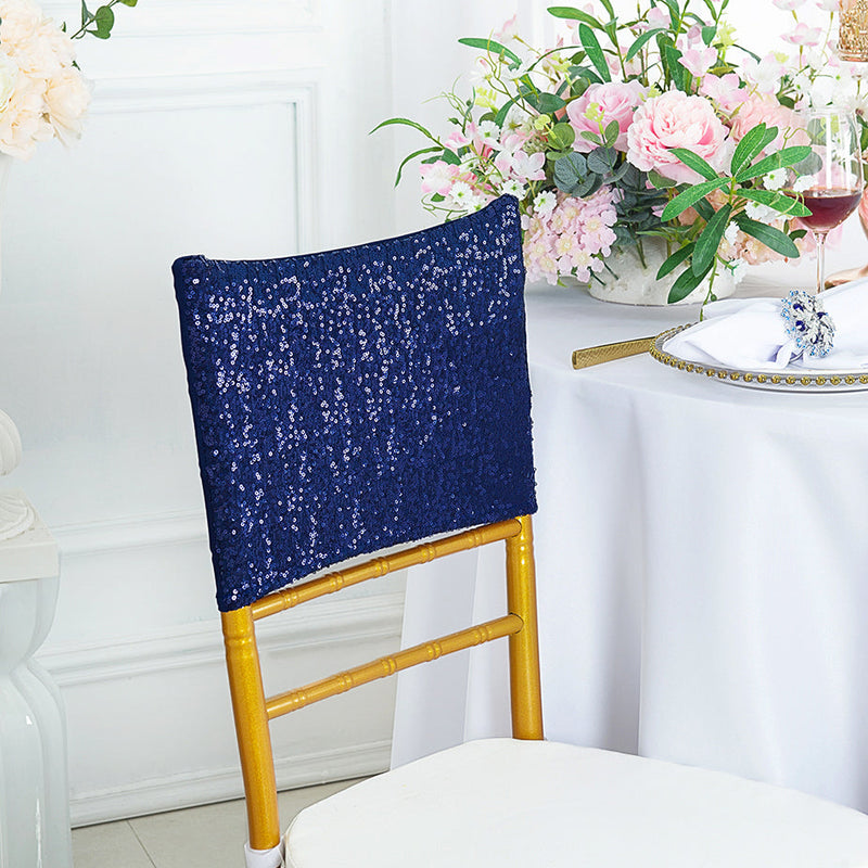 Sequin Spandex Chair Cap Navy Blue 13.5x10
