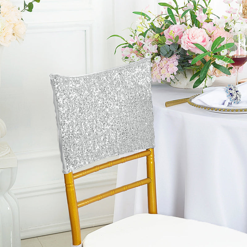 Sequin Spandex Chair Cap Platinum/Light Silver