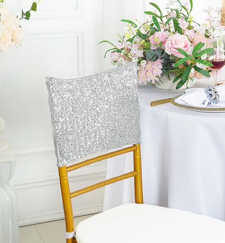 Sequin Spandex Chair Cap Platinum/Light Silver