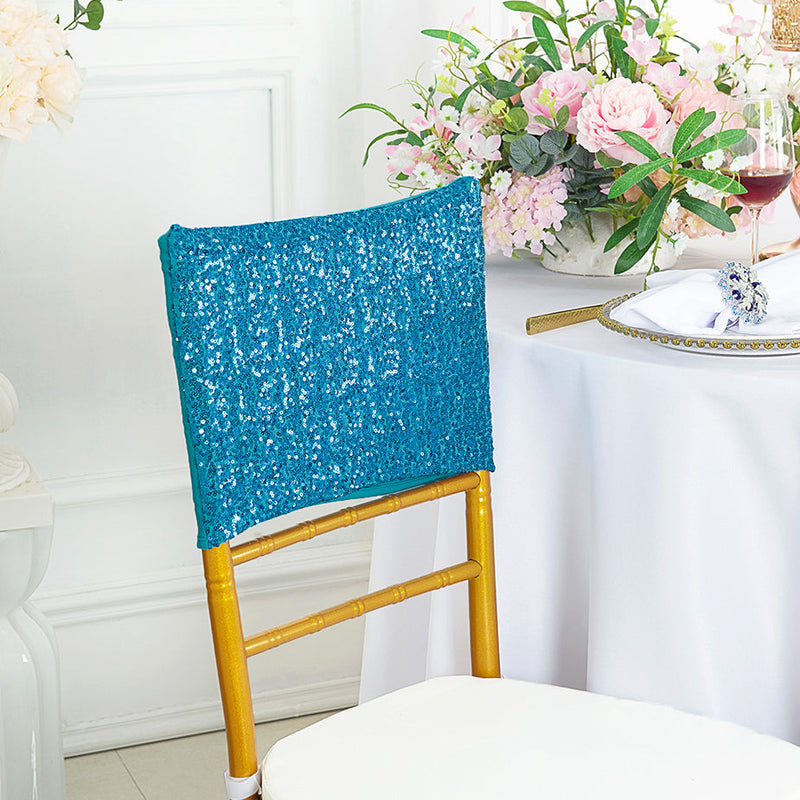 Sequin Spandex Chair Cap Turquoise 13.5x10