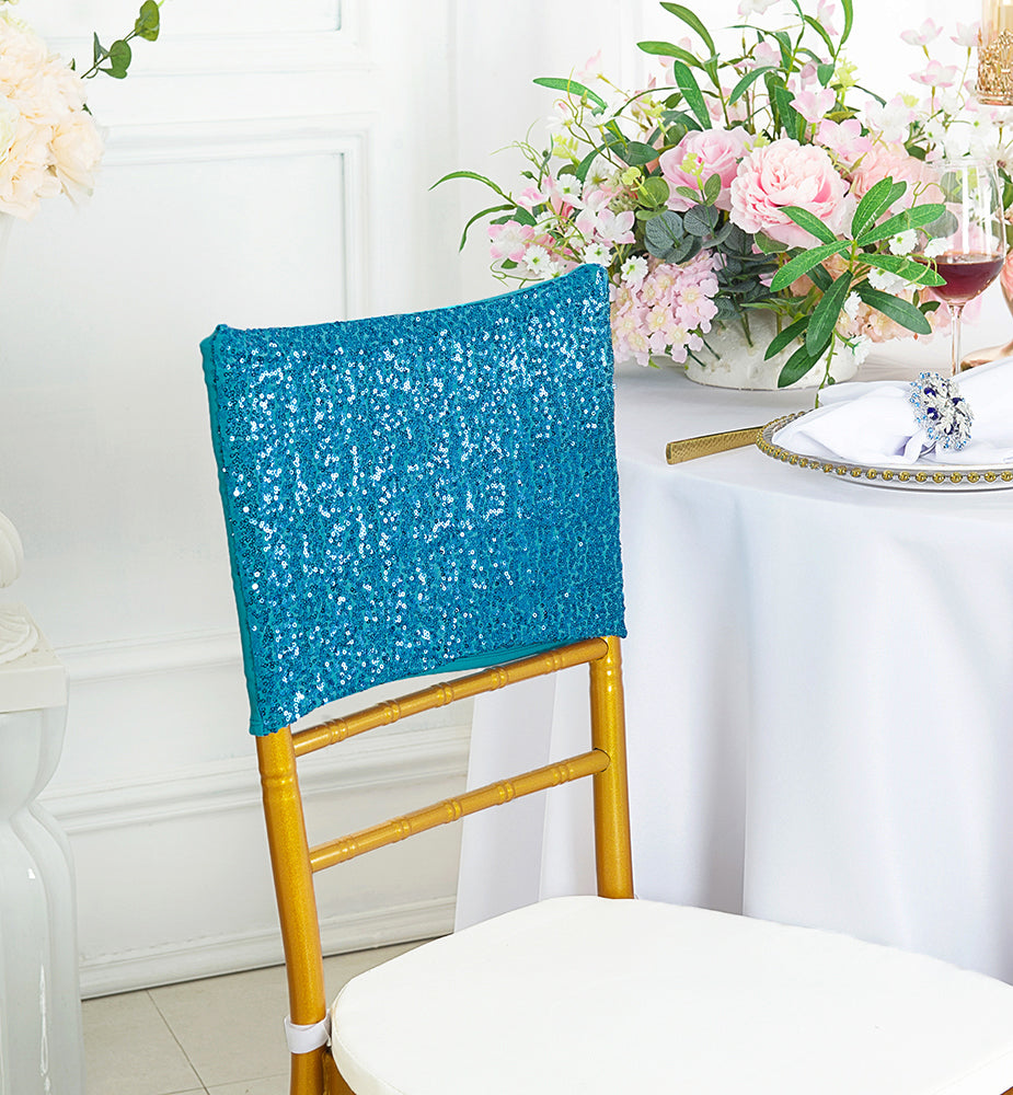 Sequin Spandex Chair Cap Turquoise 13.5x10