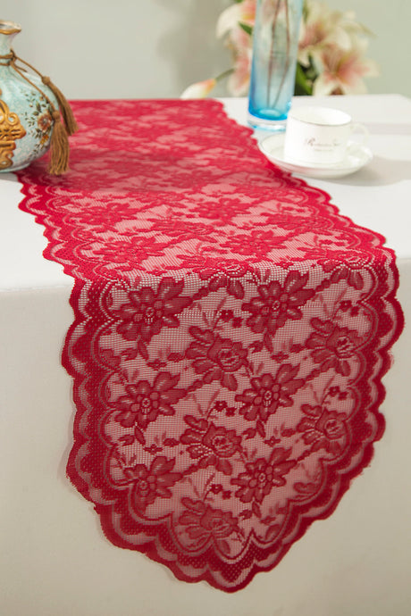 Lace Table Runner 13.5x108 Apple Red