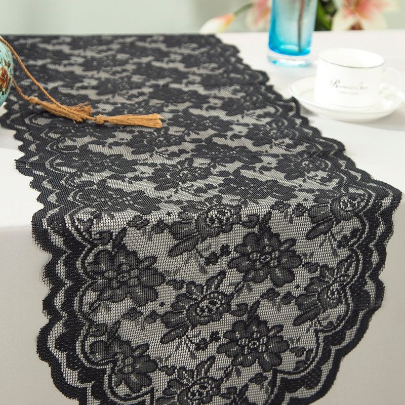 Lace Table Runner 13.5x108 Black