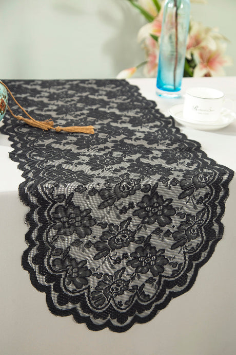 Lace Table Runner 13.5x108 Black