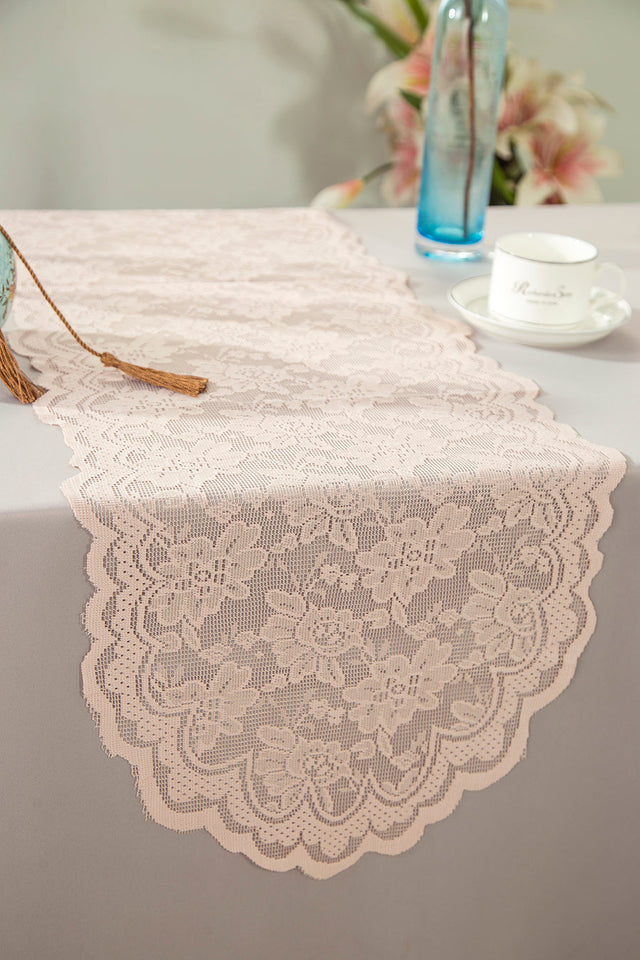 Lace Table Runner 13.5x108 Blush Pink
