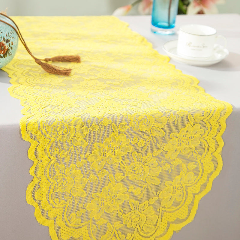 Lace Table Runner 13.5x108 Canary Yellow