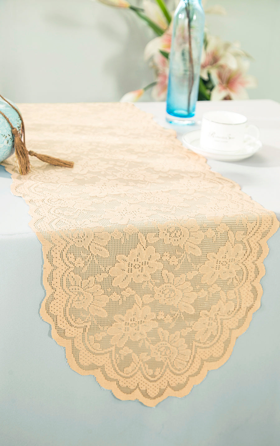 Lace Table Runner 13.5x108 Champagne