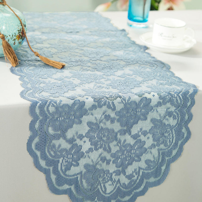 Lace Table Runner 13.5x108 Dusty Blue