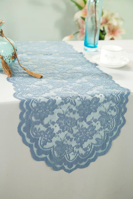 Lace Table Runner 13.5x108 Dusty Blue