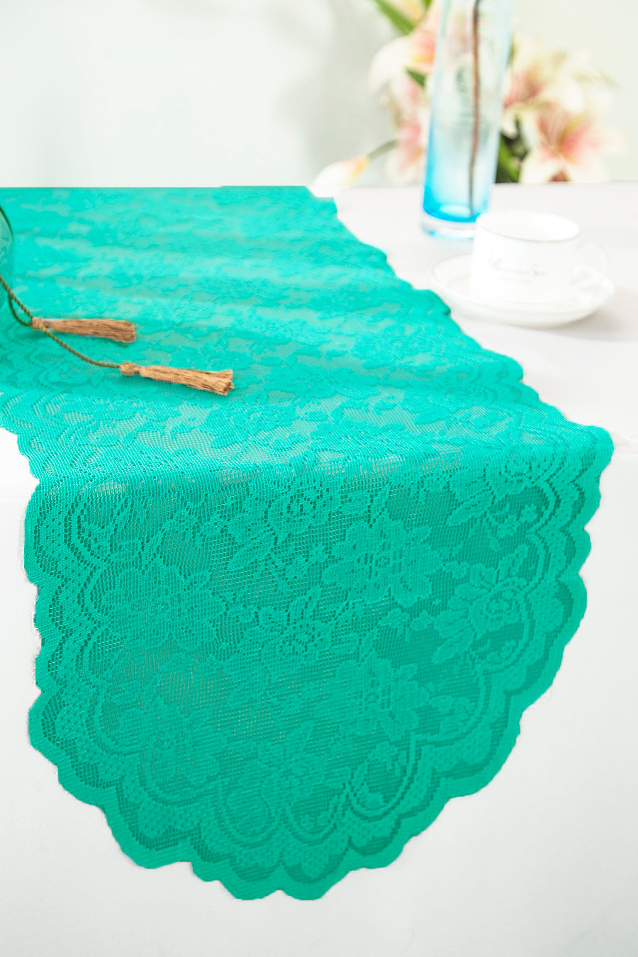Lace Table Runner 13.5x108 Jade