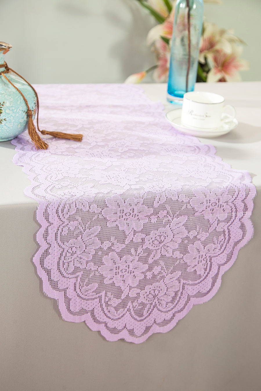 Lace Table Runner 13.5x108 Lavender