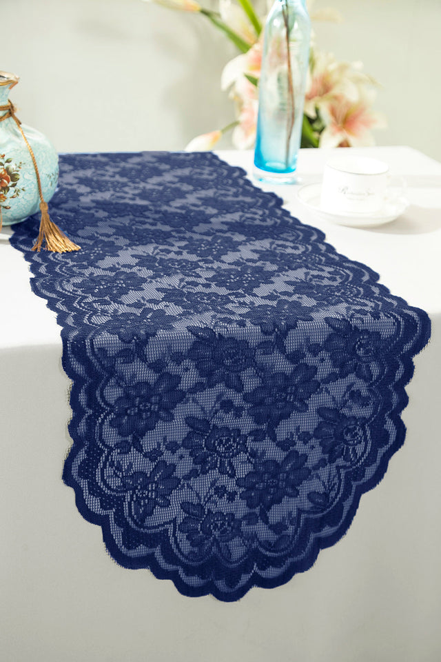 Lace Table Runner 13.5x108 Navy Blue