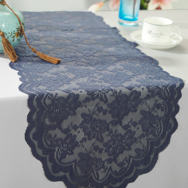 Lace Table Runner 13.5x108 Pewter/Charcoal