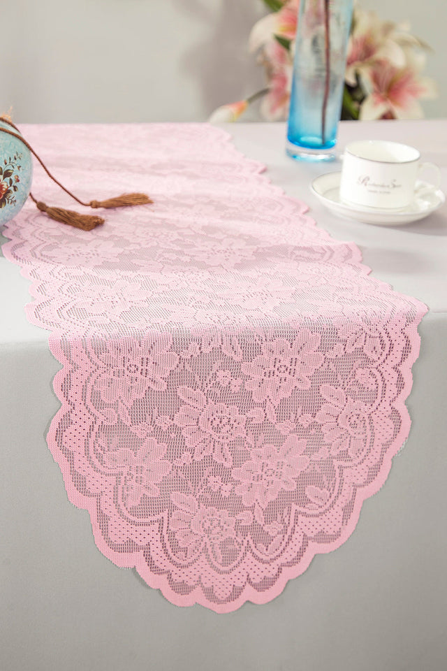 Lace Table Runner 13.5x108 Pink