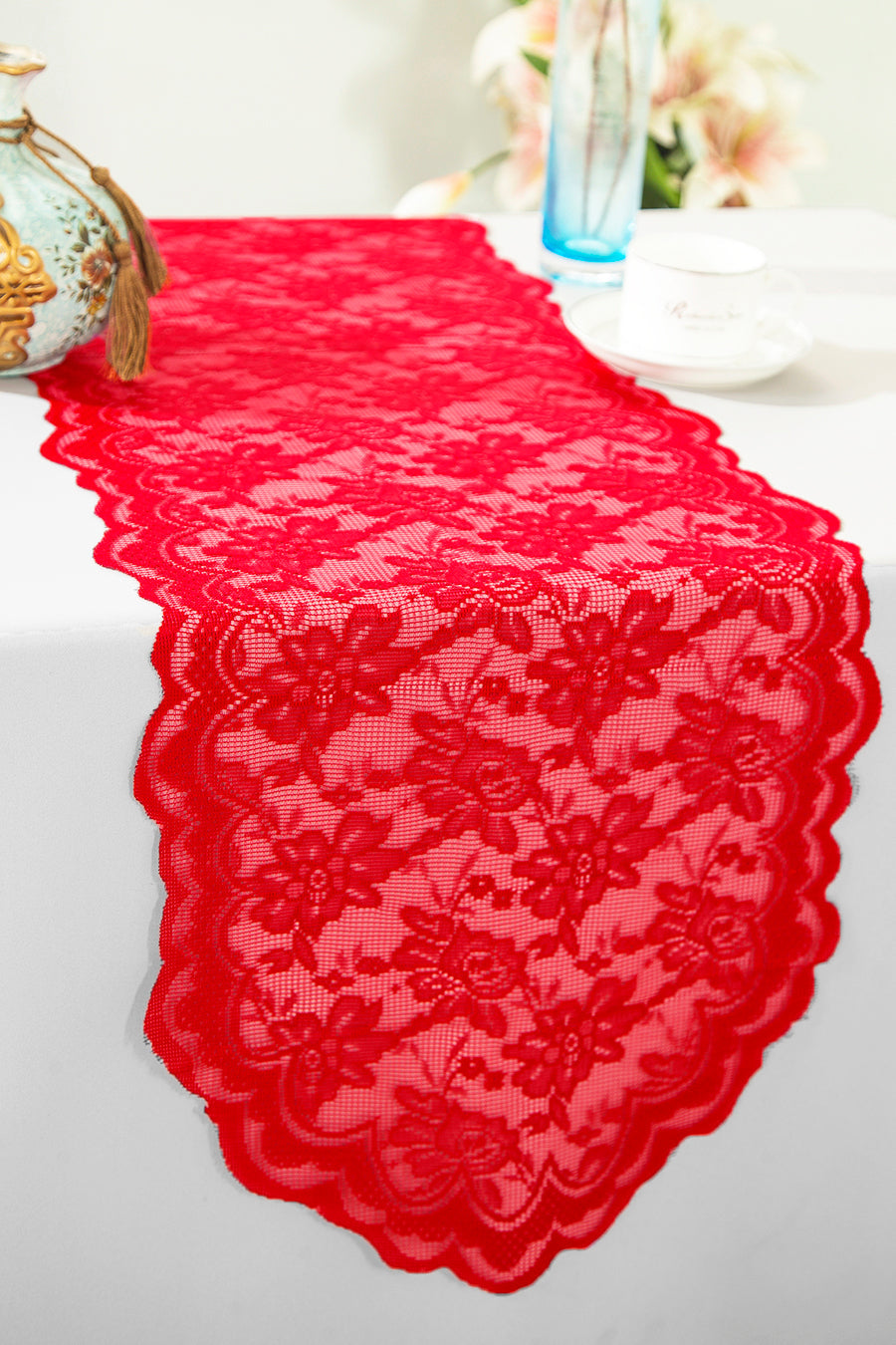 Lace Table Runner 13.5x108 Red