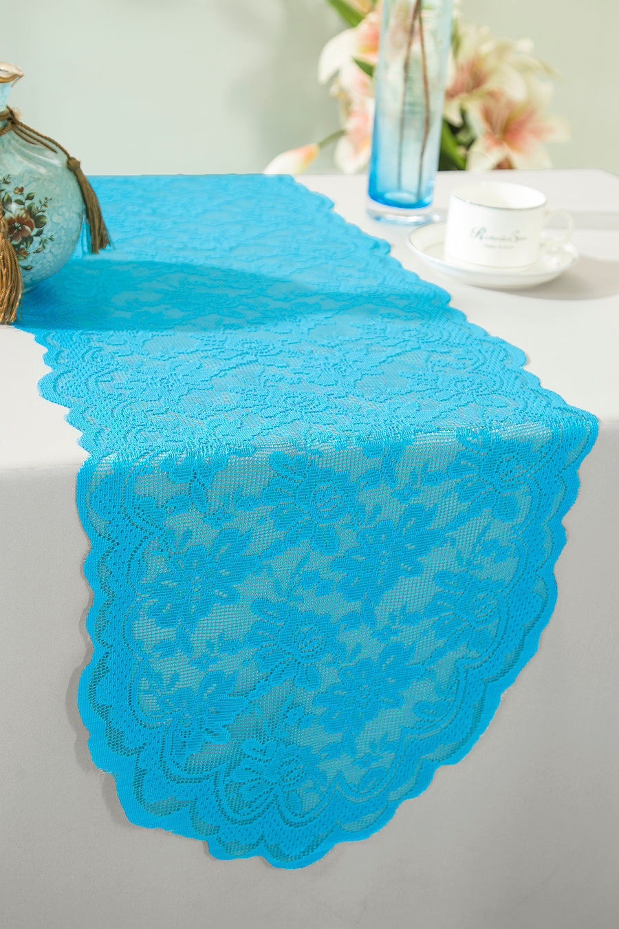 Lace Table Runner 13.5x108 Turquoise