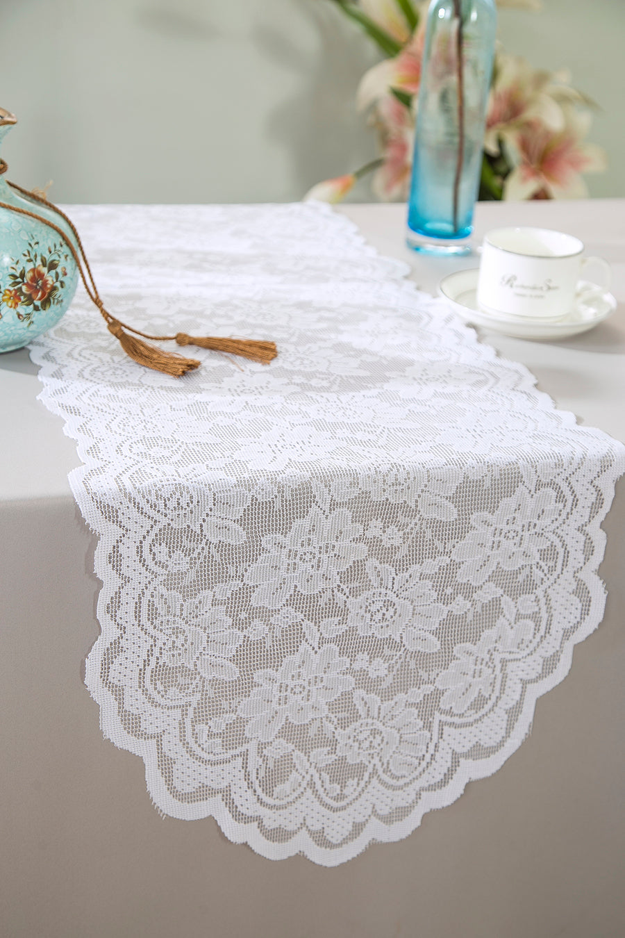 Lace Table Runner 13.5x108 White