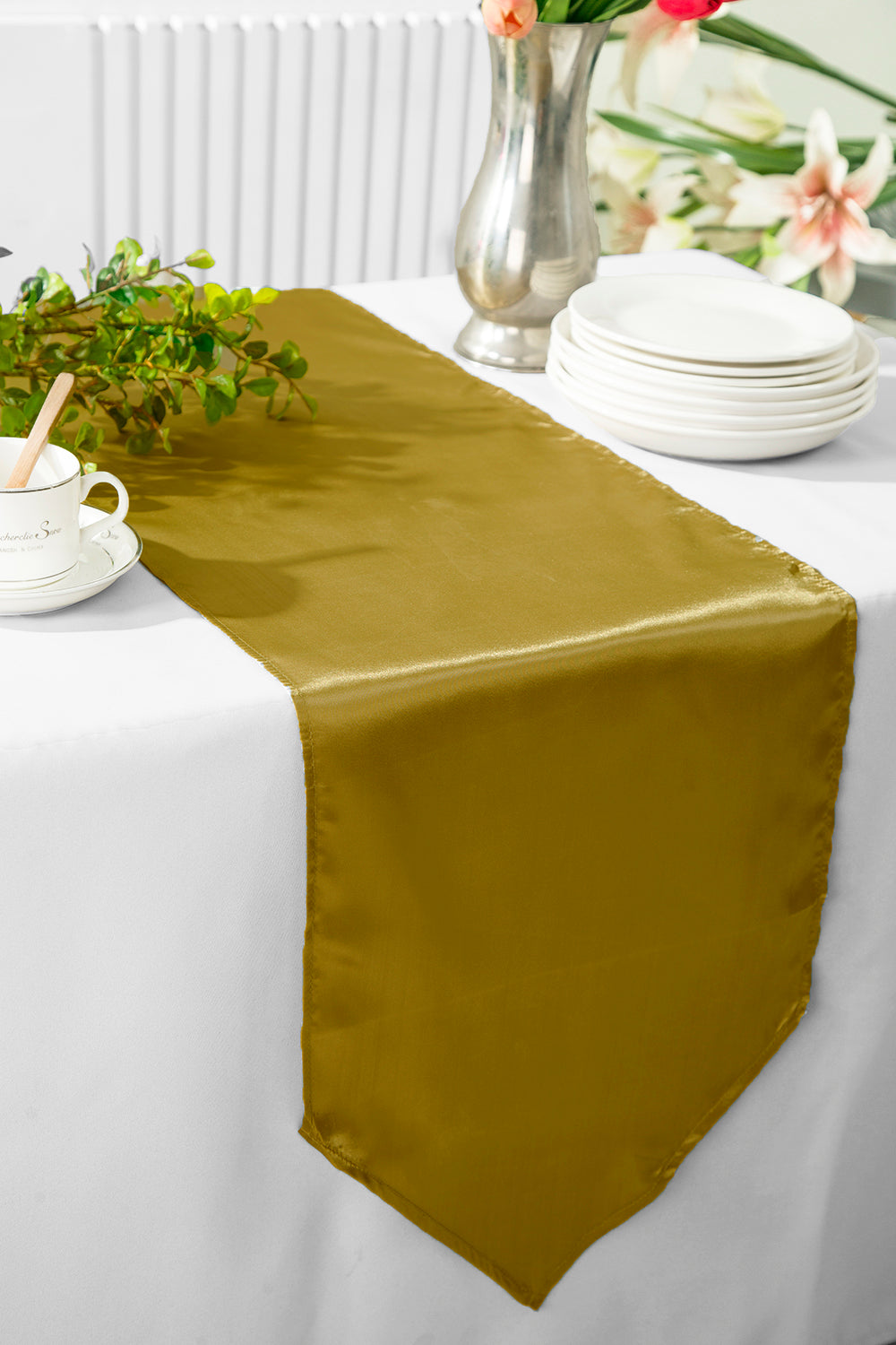 Satin Table Runner 13.5x108 Antique Gold